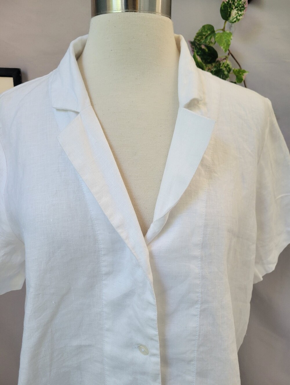 Quince Linen Premium Flax Button Front Short Sleeve Camp Shirt White S - Picture 4 of 15